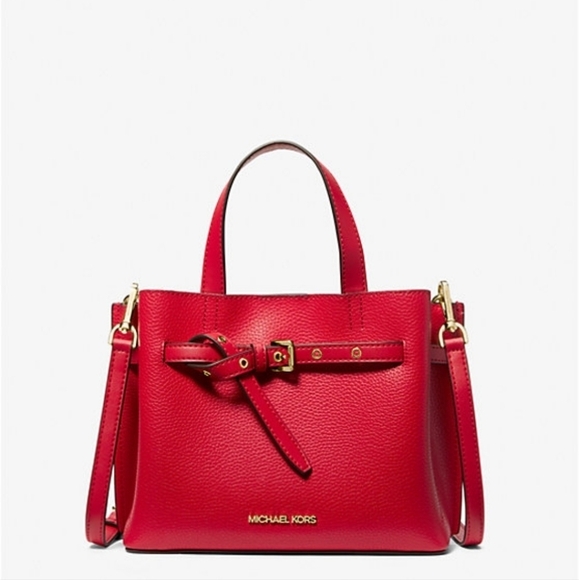 Michael Kors Emilia Small Pebbled Leather Satchel, Bright Red - Picture 1 of 3